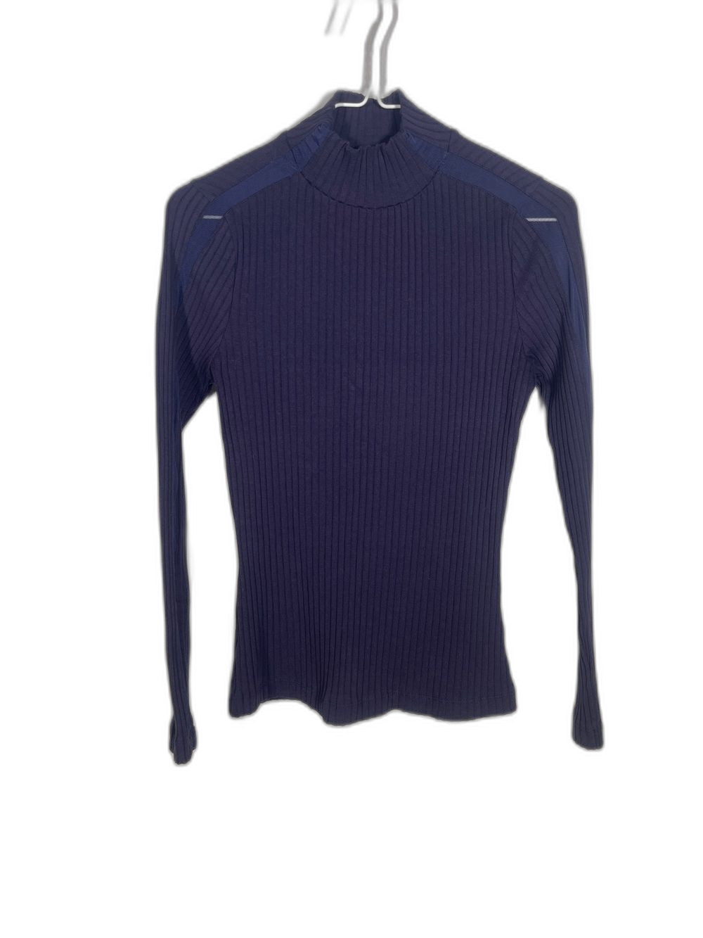 ANATOMIE WOMENS RIBBED MOCK NECK NAVY BLUE BLOUSE TOP MESH DETAIL SLEEVE XS